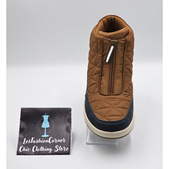 Lands End Women's Brown Navy Quilted  Front Zipper Ankle Boots Size 9.5  2867 - Picture 15 of 16